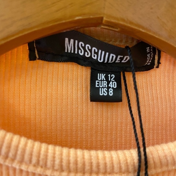 NWT Missguided Racer Neck Cutout Detail Peach Ribbed Mini Dress - Picture 3 of 10